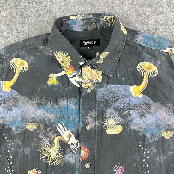 Ripndip Scuba Nerm Shirt Mens L Gray Cat Ocean Beach Surf Skater Street Button* - Picture 2 of 12